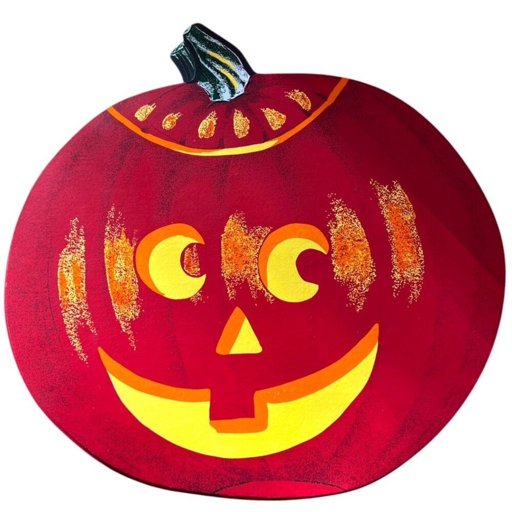 Set of 8 Vintage Vinyl Halloween Placemats – Jack-o’-Lantern Pumpkin Face Décor
